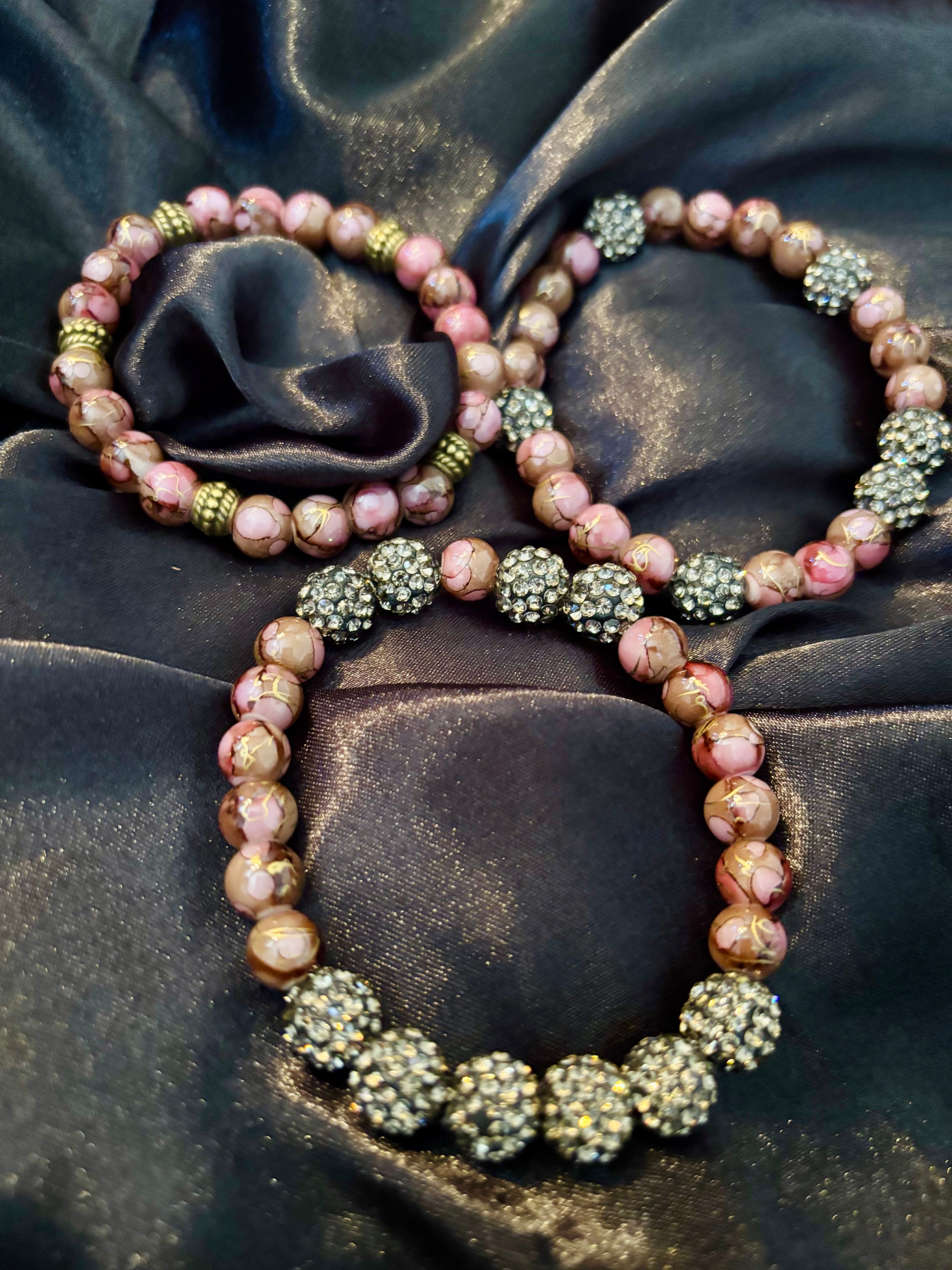 Gilded Dusk Rhinestone & Pewter 3-Piece Stretch Bracelet Set