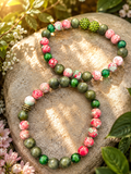 Emerald Opulence Natural Gemstone & Rhinestone 2-Piece Luxury Stretch Bracelet Set