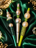 Luxe Embellished Pen Trio | Cream & Emerald Rhinestone