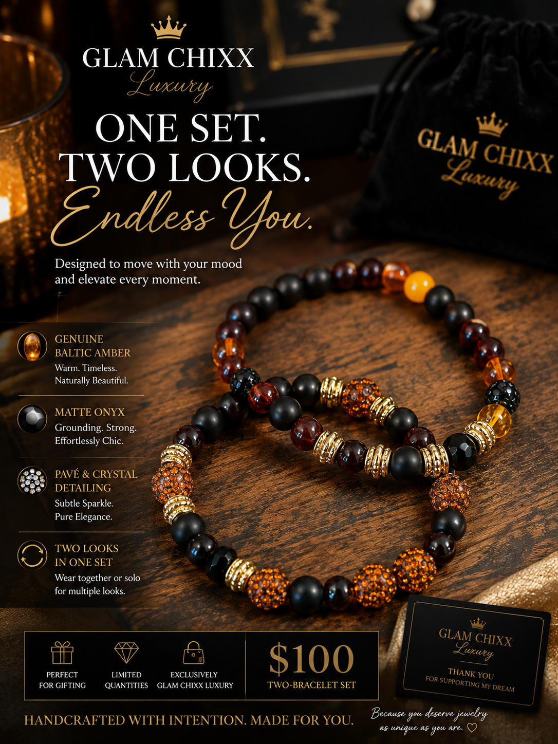 Amber After Dark 2-Piece Wristlet Set