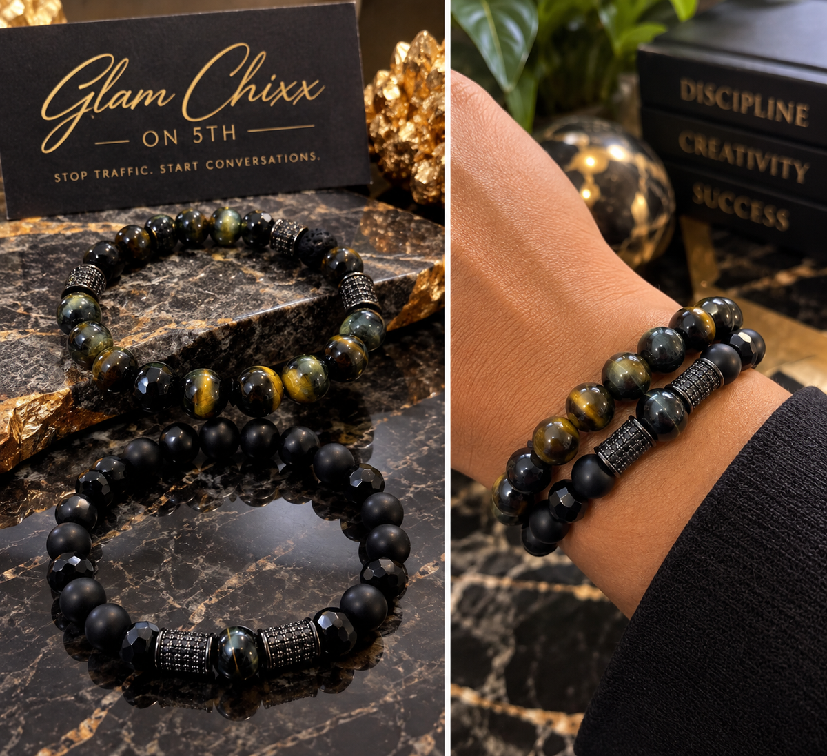 Midnight Prowl 2-Piece Gemstone Wristlet Set