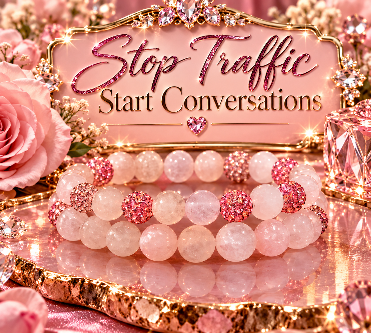 Blushing Empress Quartzite & Pavé Bracelet Duo 🌸👑