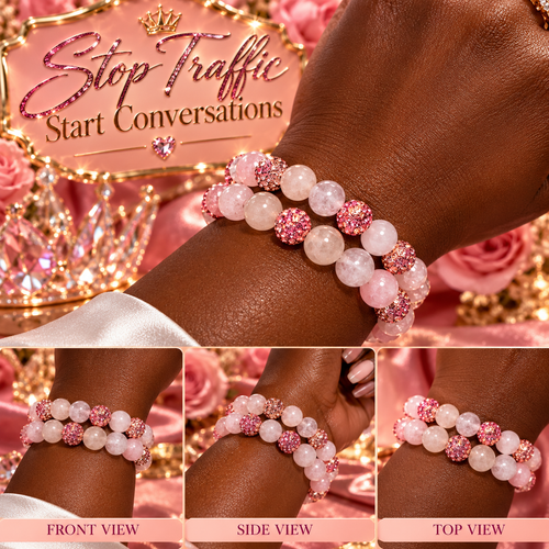 Blushing Empress Quartzite & Pavé Bracelet Duo 🌸👑